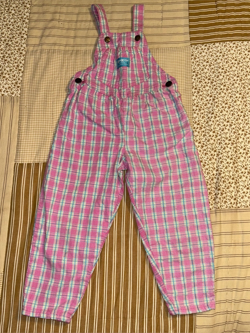 Vintage cotton Oshkosh vestbak pink and blue overalls size 4t